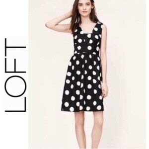 Ann Taylor Loft Black Ivory Polka dot dress Sz 8 Cocktail Sleeveless Officecore